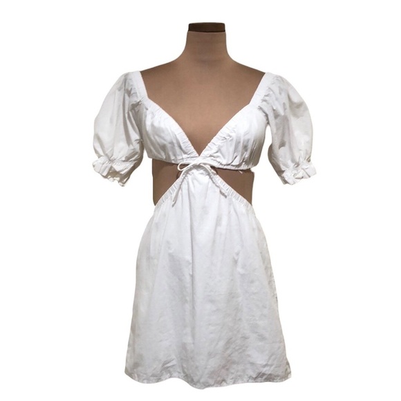 Princess Polly Dress Size US 4 White Puff Sleeve Cut Out Mini - Picture 1 of 9